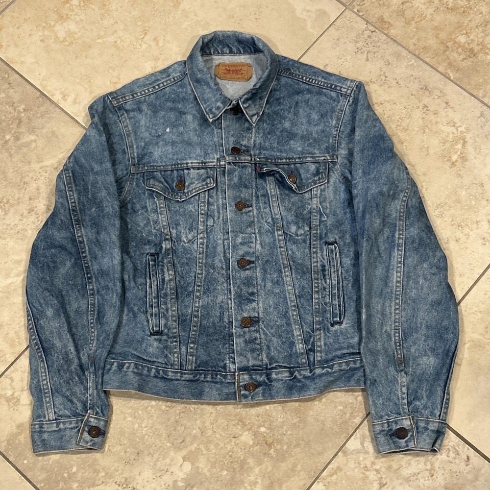 Vintage Levis Trucker Jean Jacket Mens 42L Blue Denim Indigo USA 80s 71506-0216
